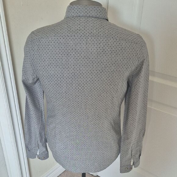 Ben Sherman Soho Slim Fit Charcoal Polka Dot Button Down Shirt - Picture 6 of 16